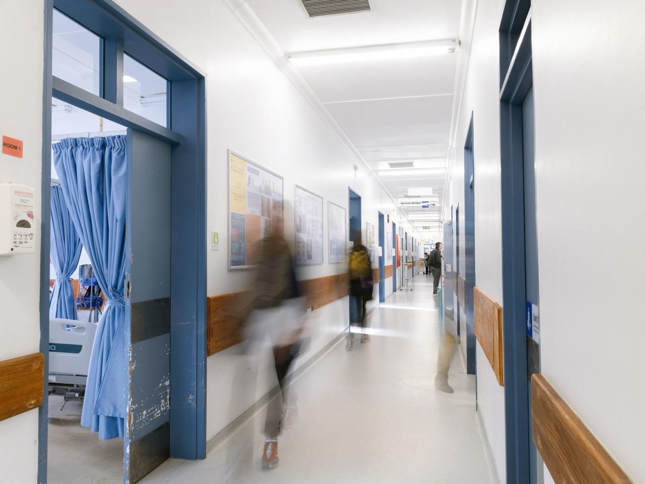 A busy hospital corridor