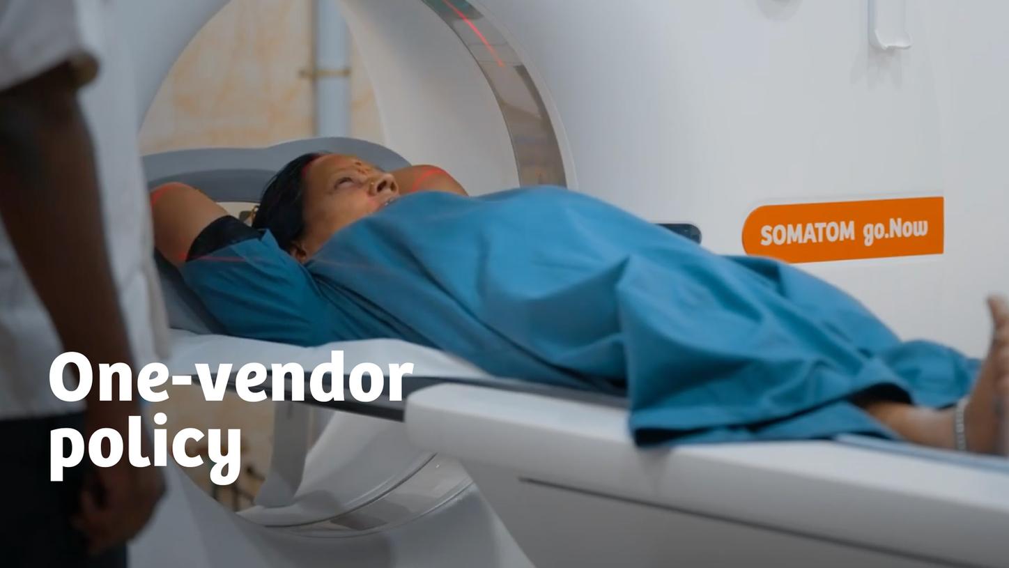 A patient is getting a CT scan at Aarthi Scans & Labs in India. 